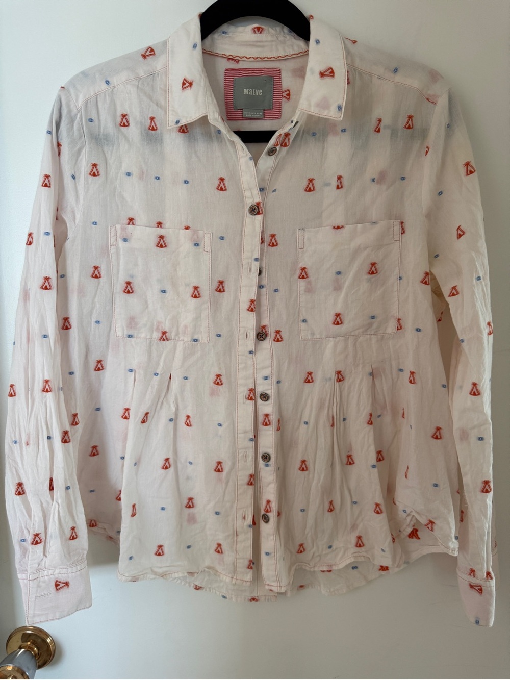 Maeve Anthropologie Cotton Teepee Print Button Down Shirt Size 10